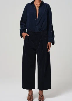 Cara Cropped Pleated Trouser Corduroy